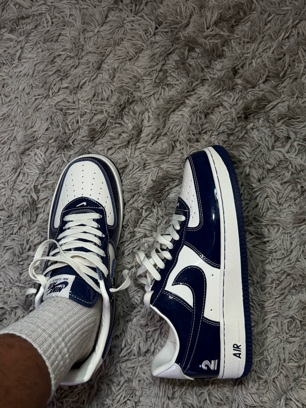 Men's Low-Top Leather Sneakers in Navy and White